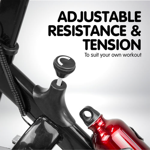 Close-up of adjustable resistance and tension control on the Flywheel Spin Bike for personalized workouts.