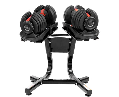 Adjustable Dumbbells with Stand 24KG Set by Powertrain for home gym use, featuring 15 levels of adjustable resistance weights.