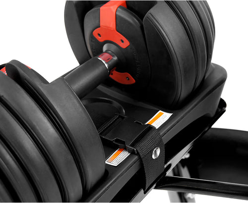 Close-up of Adjustable Dumbbells with Stand 24KG Set by Powertrain, showcasing 15 adjustable levels for optimal home workout performance.