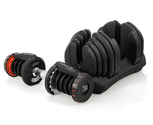 Adjustable Dumbbells with Stand 40KG Set by Powertrain for home strength training.
