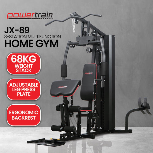 Multi Station Home Gym Powertrain JX-89 features 68kg weight stack and ergonomic design for full body workouts.