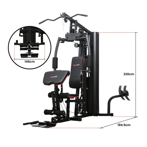 Multi Station Home Gym Powertrain JX-89 with 68kg weight stack and dimensions for effective training at home.