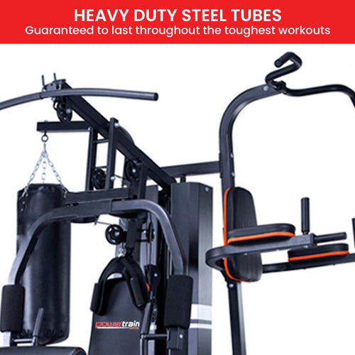 Home Gym With Punching Bag featuring heavy duty steel tubes designed for intense workouts and durability.