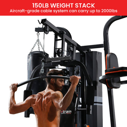 Home Gym With Punching Bag featuring a 150lb weight stack for versatile workouts and heavy-duty strength training.