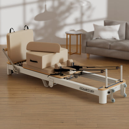 Powertrain Velora Beige Aluminium Foldable Pilates Board Reformer Multifunctional Core Exercise Set Ab Trainer Platform Extender Sitting Box Jumpboard And Footbar Full Body Home