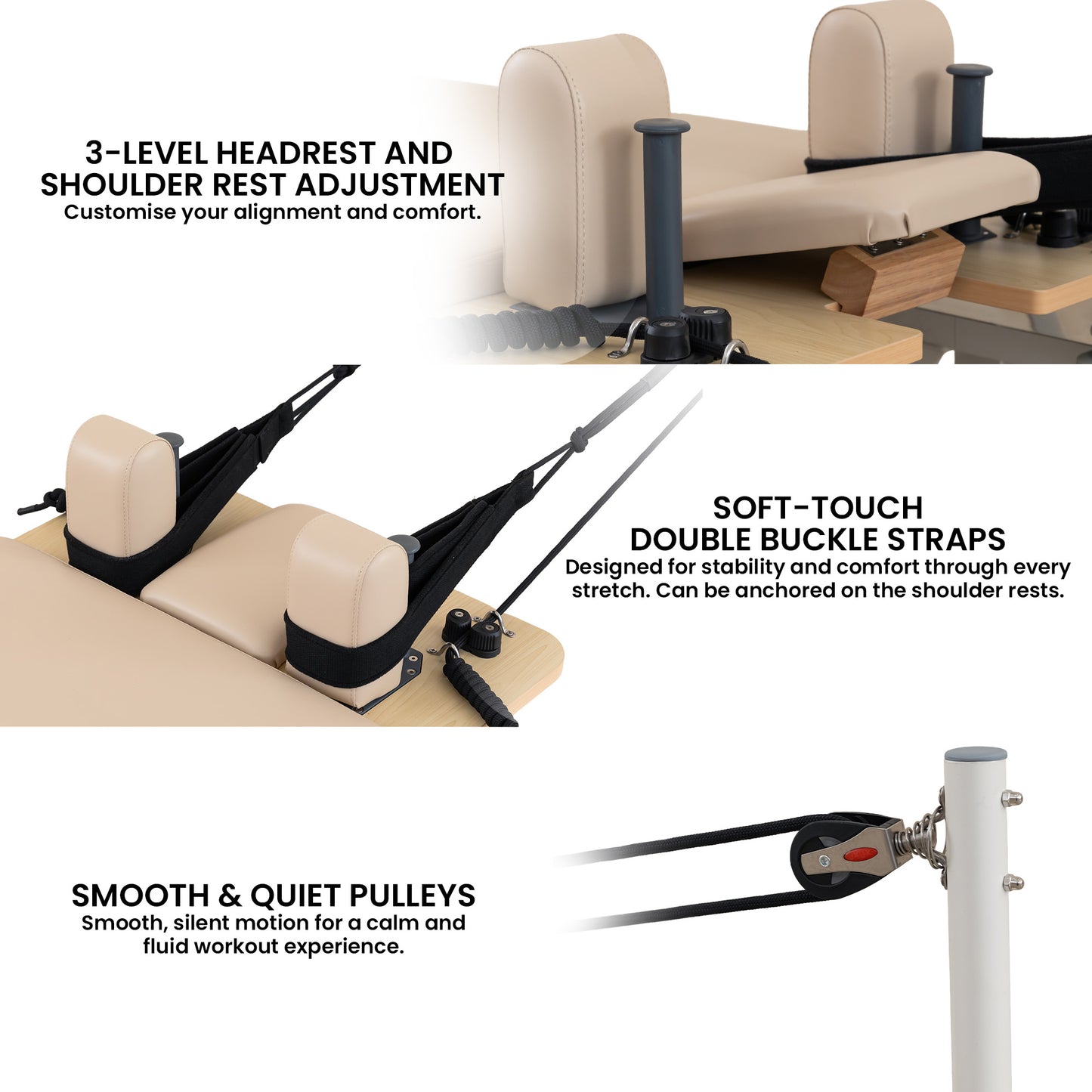 Powertrain Velora Beige Aluminium Foldable Pilates Board Reformer Multifunctional Core Exercise Set Ab Trainer Platform Extender Sitting Box Jumpboard And Footbar Full Body Home
