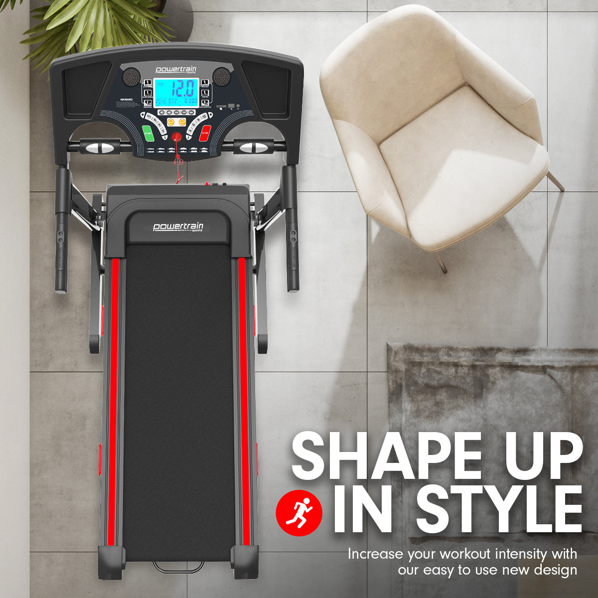 Powertrain K200 Electric Treadmill LCD console and incline running belt