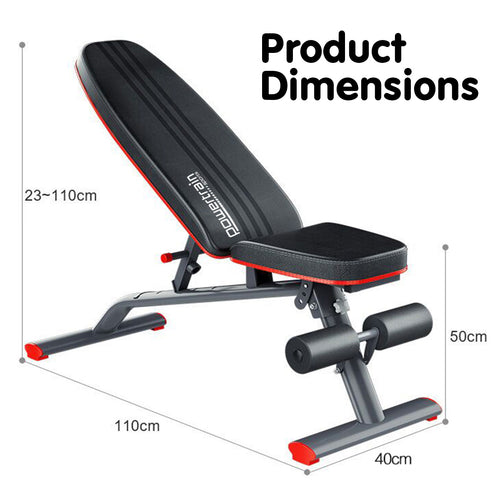 Adjustable Weight Bench dimensions showing height and width for optimal home workout setup.