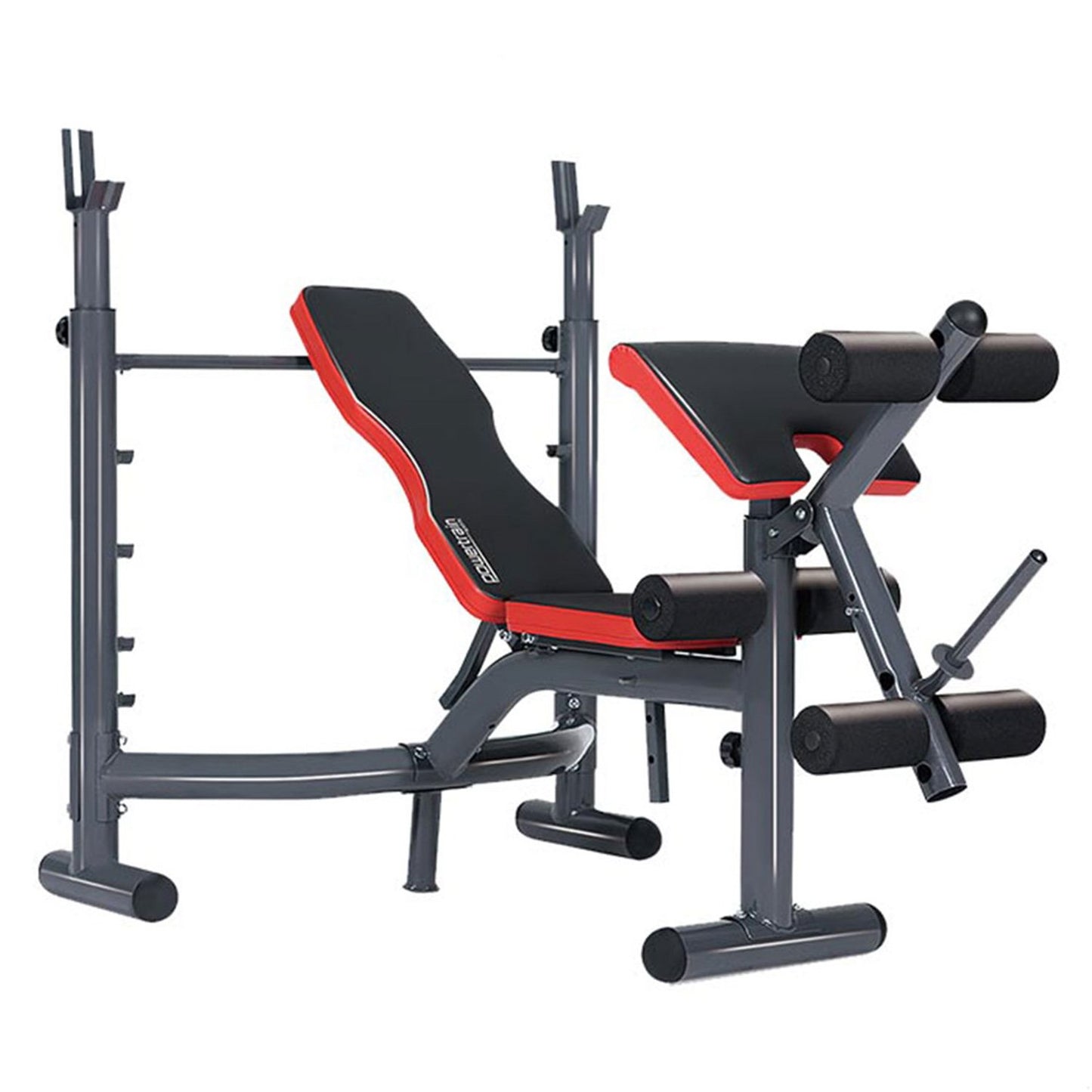 Multi Station Weight Bench for home gym with adjustable features for bench press, preacher curls, and leg workouts