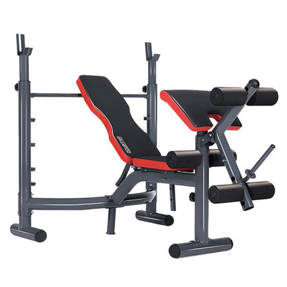 Multi Station Weight Bench for home gym with adjustable features for bench press, preacher curls, and leg workouts
