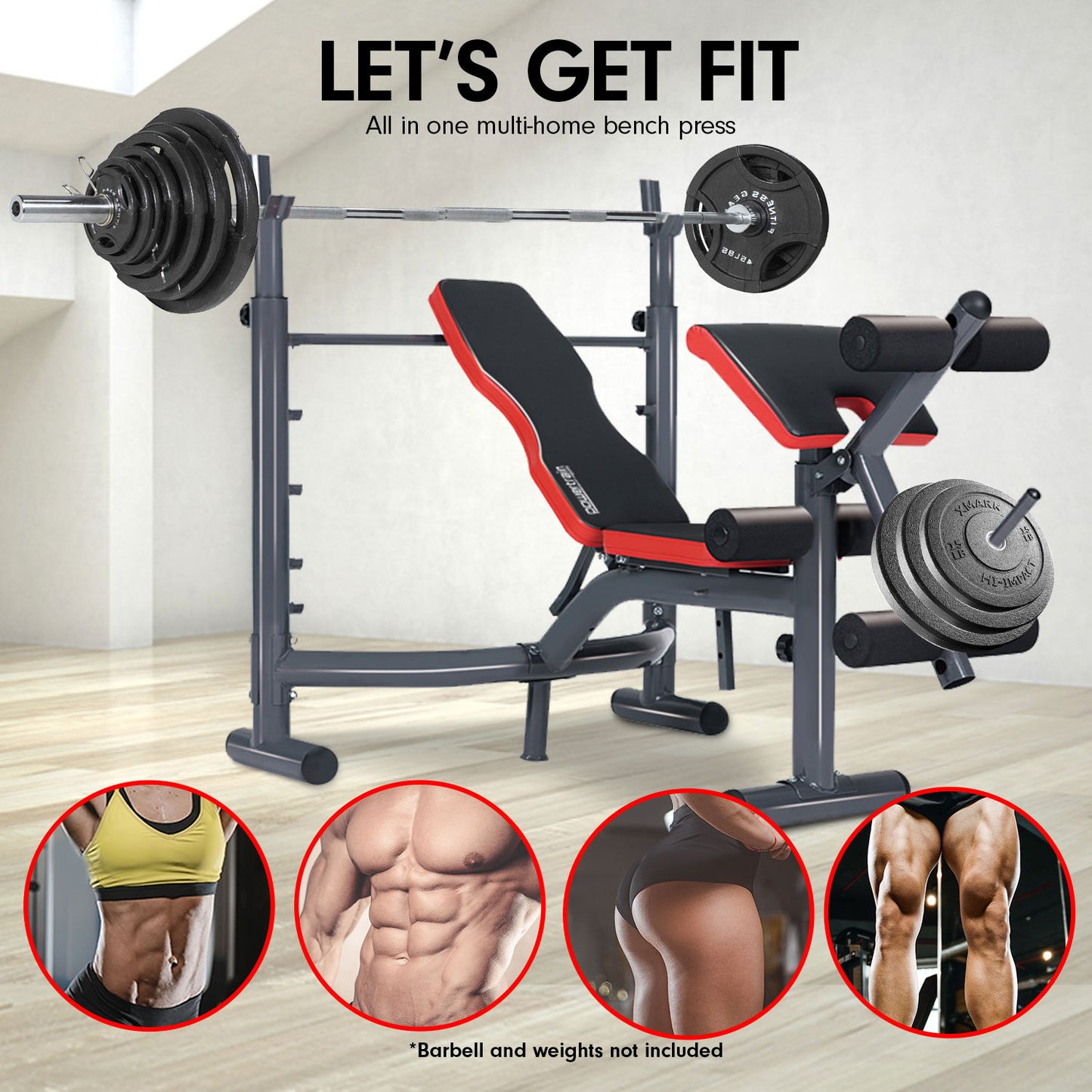 Multi Station Weight Bench for versatile home gym workouts including bench press, curls, and leg exercises. Enhance your strength training.