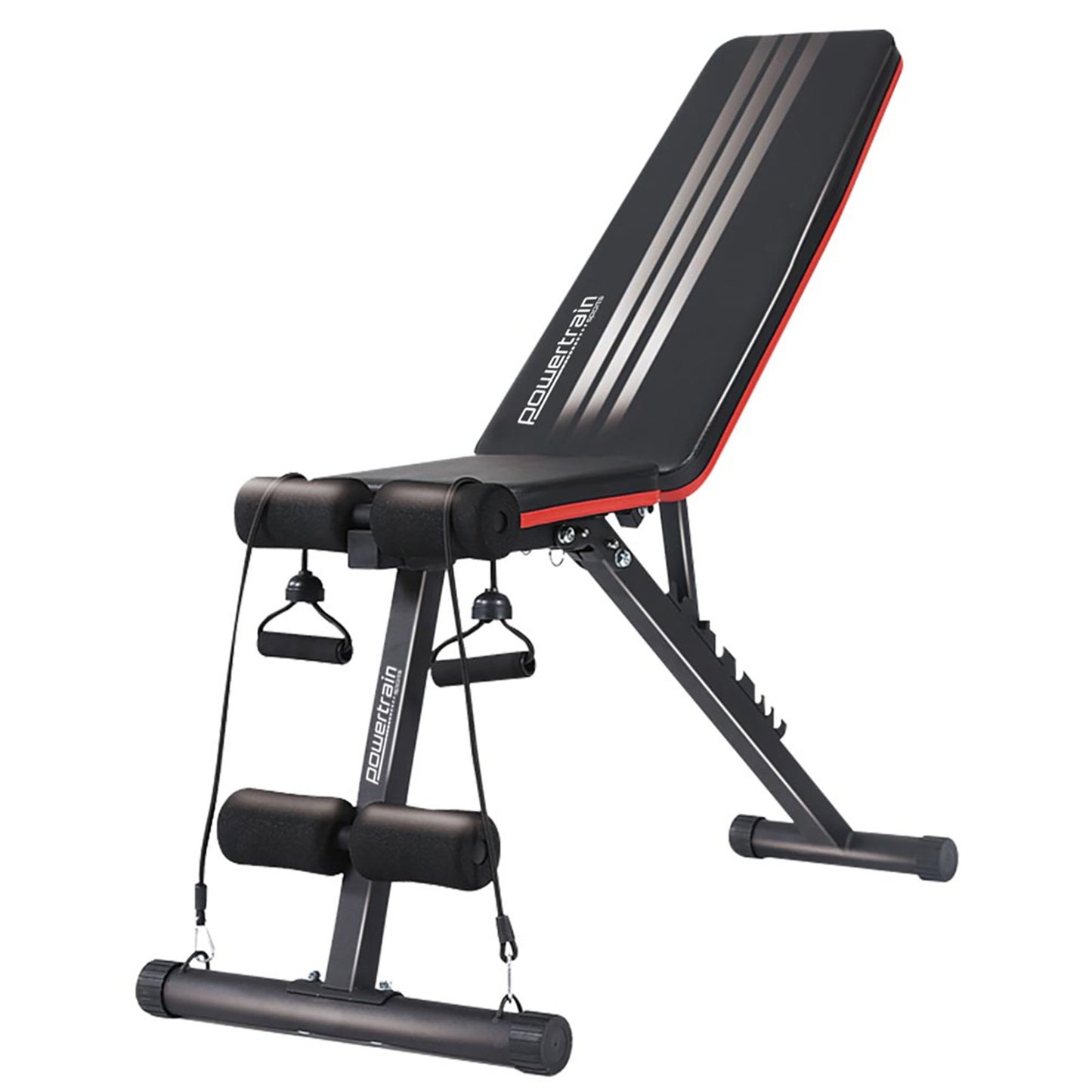 Powertrain Adjustable Exercise Bench with incline decline and bands for versatile home workouts.