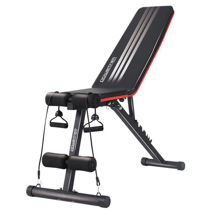 Powertrain Adjustable Exercise Bench with incline decline and bands for versatile home workouts.