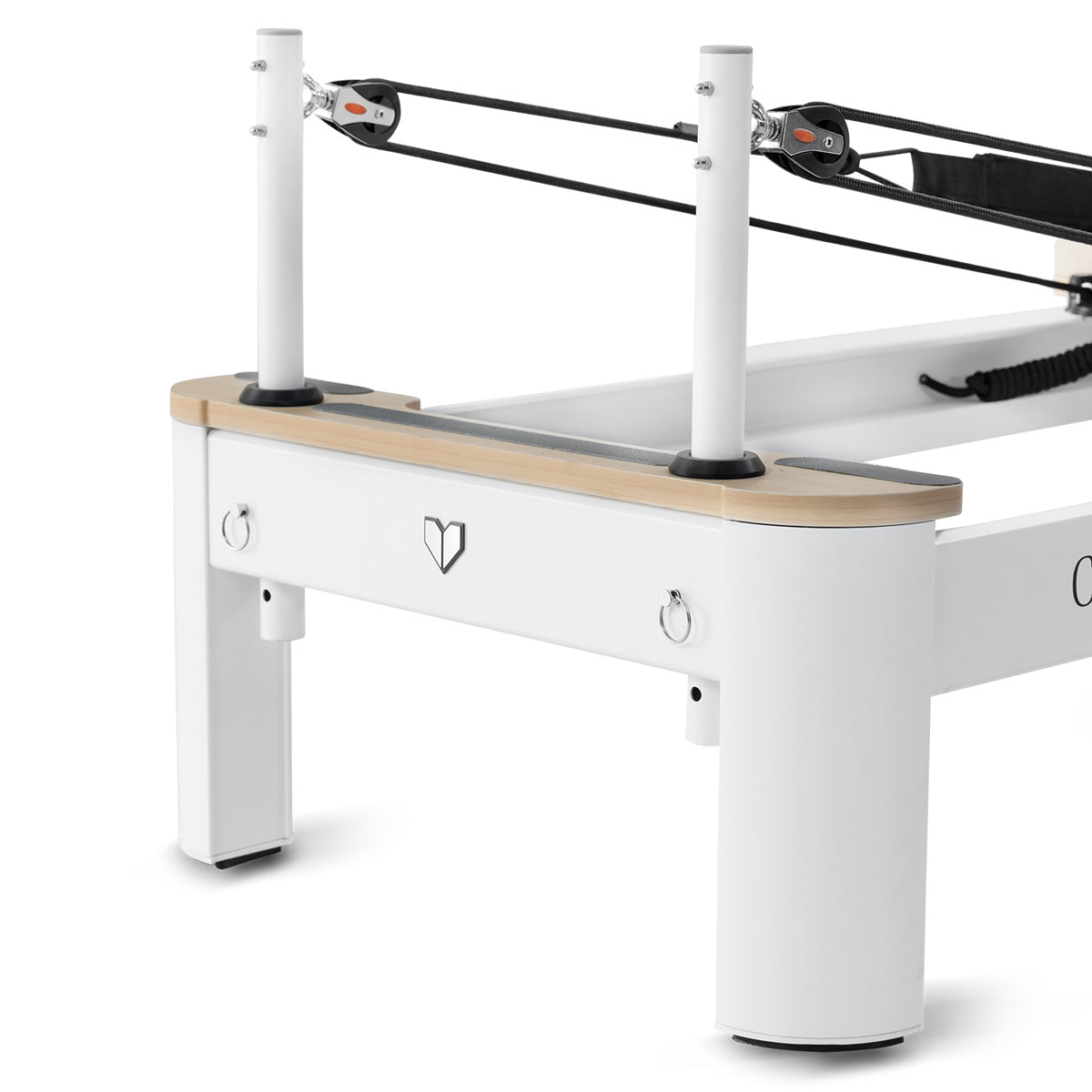 Lifespan Contour Pro aluminum Pilates reformer bed set in beige with Pilates box, jump board, and foot strap