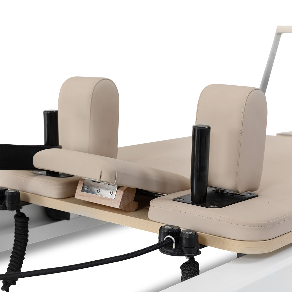 Lifespan Contour Pro aluminum Pilates reformer bed set in beige with Pilates box, jump board, and foot strap