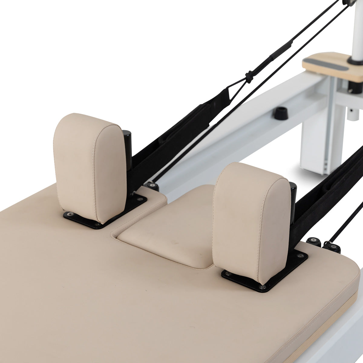 Lifespan Contour Pro aluminum Pilates reformer bed set in beige with Pilates box, jump board, and foot strap