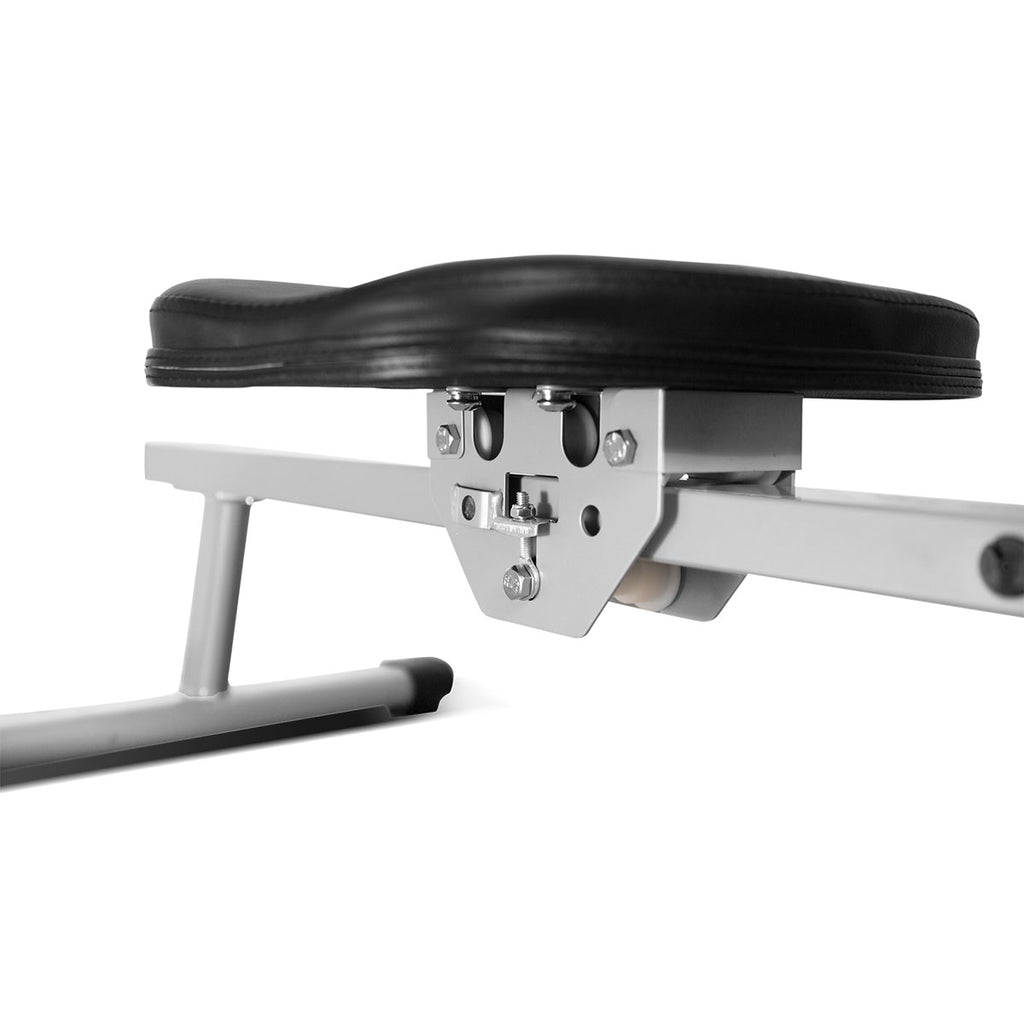 Close-up of seat mechanism on LSG ROWER-442 Magnetic Rowing Machine with ergonomic design.