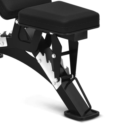 Commercial FID bench adjustable base and padding, ideal for strength training and fitness facilities.