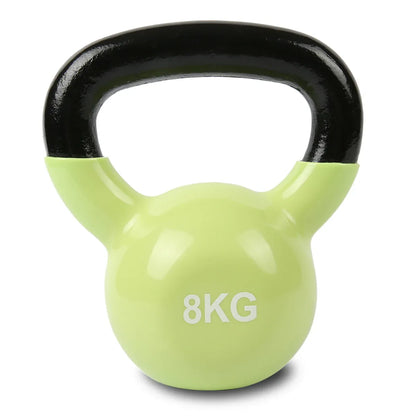 Kettlebell set with an 8kg bright green vinyl-coated kettlebell for weight training and fitness.
