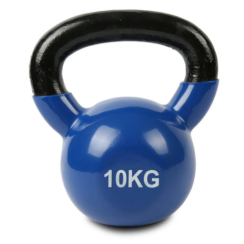 Blue kettlebell set, 10KG weight, perfect for strength training and fitness workouts.