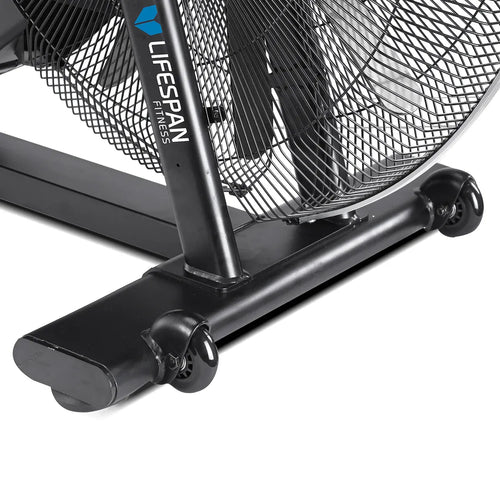 Close-up of the base and fan of the Commercial Air Bike – Lifespan Fitness EXC-11H for durability and stability.