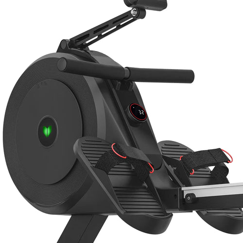Rowing machine detail featuring dual air/magnetic resistance for effective workouts