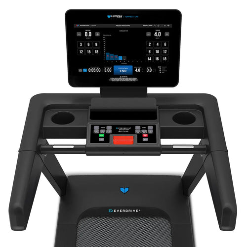 Commercial Treadmill with a digital display and control panel for workouts