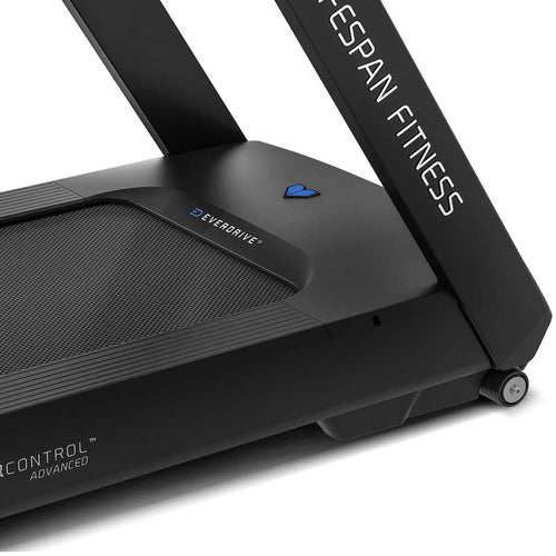 Close-up of the Lifespan Tempest CRX Smart TFT displaying advanced features on a commercial treadmill.