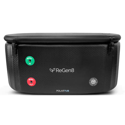 Cold Plunge Ice Bath from ReGen8 PolarTub featuring control buttons for water in and out.