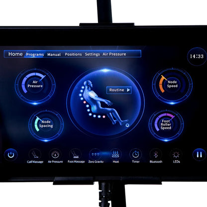 Display screen of Massage Chair ReGen8 LuxCloud Premiere showing programs and settings options.