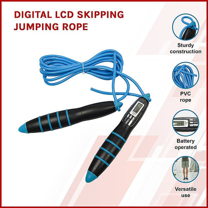 Adjustable blue and white skipping rope for home workouts