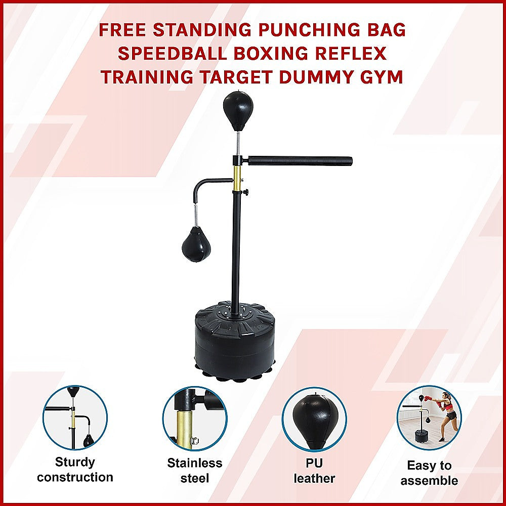 Free Standing Punching Bag with Reflex Speedball for boxing training and fitness, featuring sturdy construction and easy assembly.