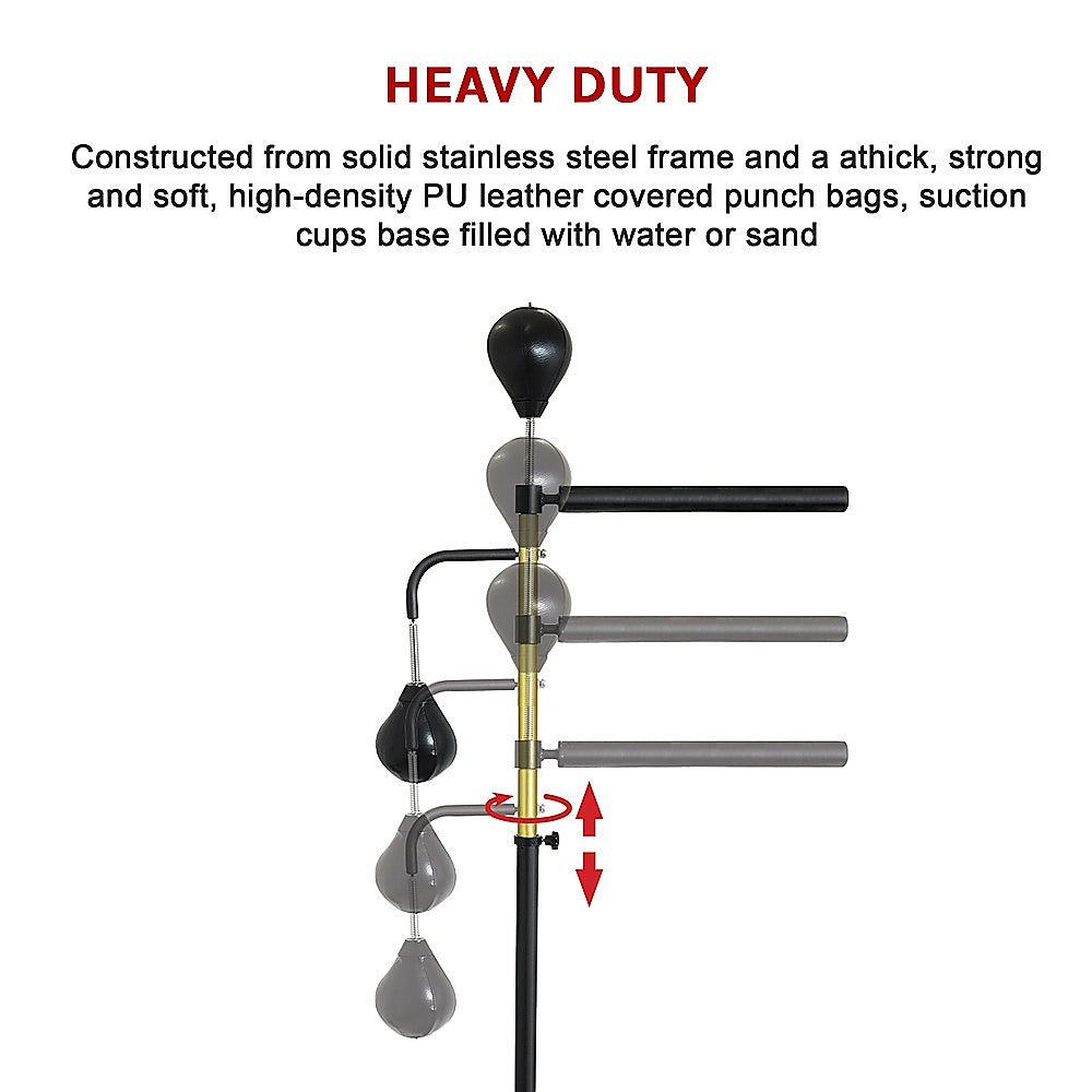 Heavy duty Free Standing Punching Bag with Reflex Speedball showing design and construction details for durability.