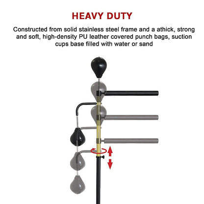 Heavy duty Free Standing Punching Bag with Reflex Speedball showing design and construction details for durability.