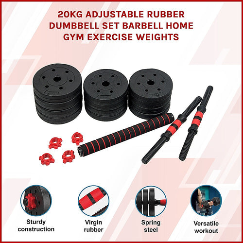 Adjustable Dumbbell Set 20kg featuring sturdy rubber weights for home gym exercises.