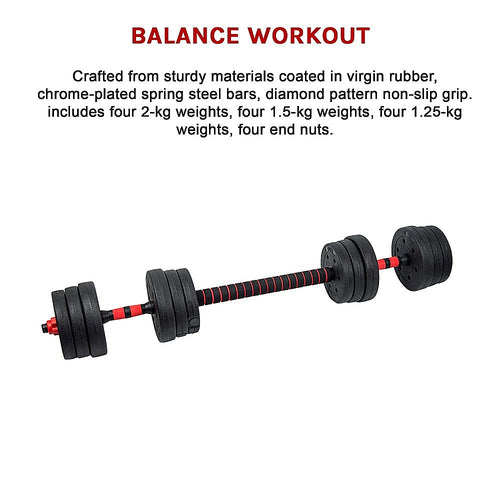 Adjustable Dumbbell Set featuring various weights for balance workouts, crafted from sturdy rubber and steel.