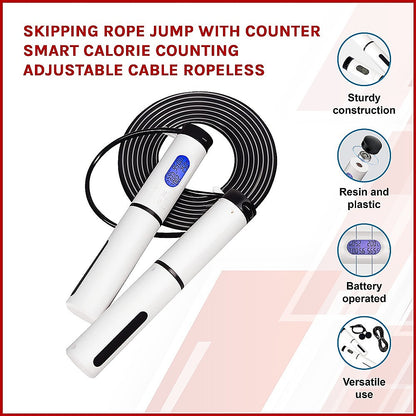 Black and white jump rope with calorie and loop tracker