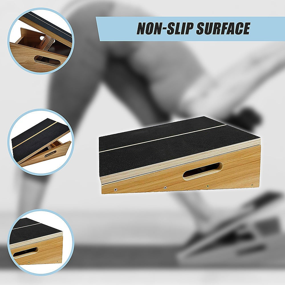 Wooden slant exercise board with adjustable incline and non-slip surface