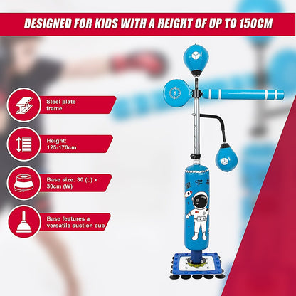 Kids Boxing Punching Bag  Fitness set with height adjustable stand, steel plate frame, and versatile suction base, ideal for children.