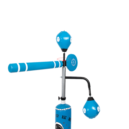 Kids Boxing Punching Bag Fitness equipment with blue punching bags and adjustable stand.
