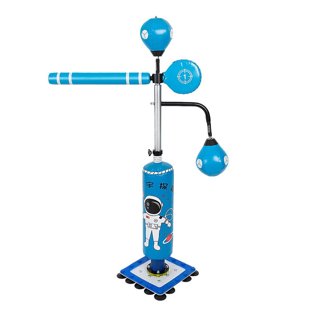 Kids Boxing Punching Bag Fitness stand with blue and astronaut design, perfect for children's exercise and fun.