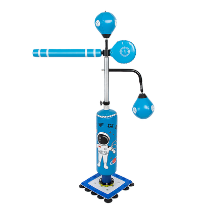 Kids Boxing Punching Bag Fitness stand with blue and astronaut design, perfect for children's exercise and fun.