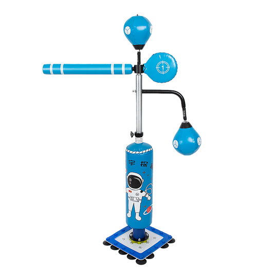 Kids Boxing Punching Bag Fitness stand with blue and astronaut design, perfect for children's exercise and fun.