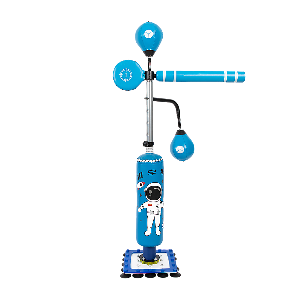 Kids Boxing Punching Bag Fitness equipment for children, blue boxing set with astronaut design for kids' fitness and fun.