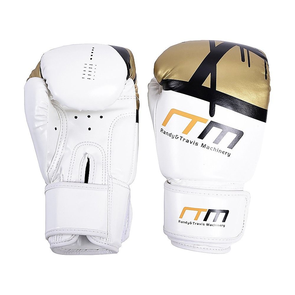 Boxing Gloves - Sparring Training Gloves for Kids/Youth with a white and gold design from Randy Travis Machinery