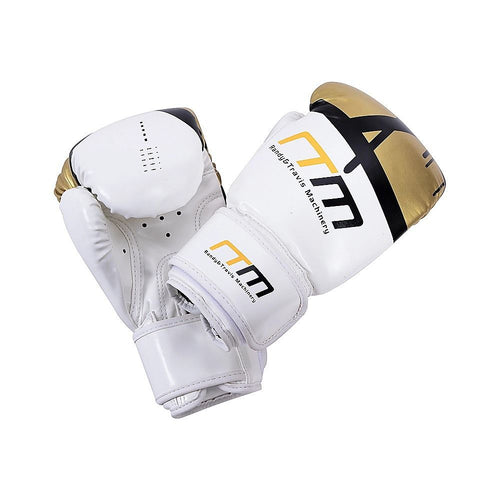 Boxing Gloves - Sparring Training Gloves for Kids/Youth featuring a white and gold design.
