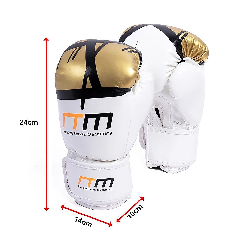 Boxing Gloves - Sparring Training Gloves for Kids/Youth with a modern design in white and gold, measuring 24cm x 14cm.