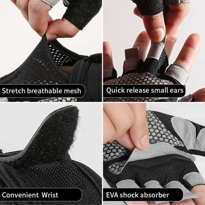 S Black Fingerless Sports Gloves – Non-Slip Silicone Palm Pads for Cycling, Weightlifting, and Fitness Training