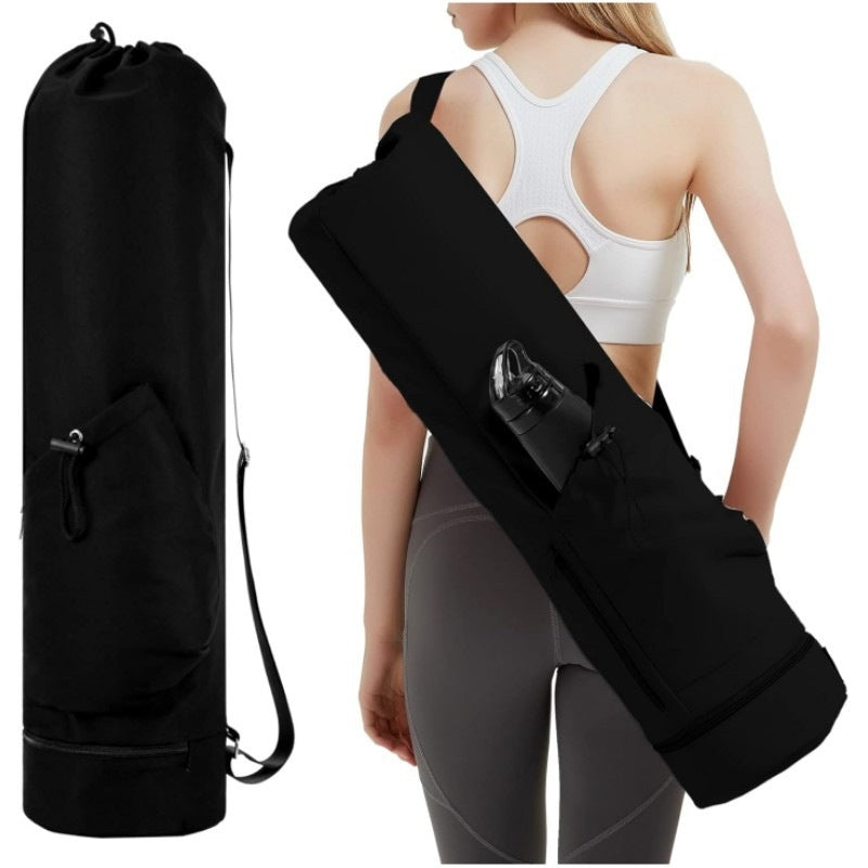 Black yoga mat carry bag with wet pocket