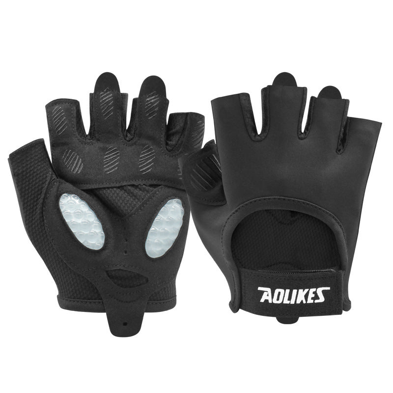 L black gym training gloves with non-slip silicone palm